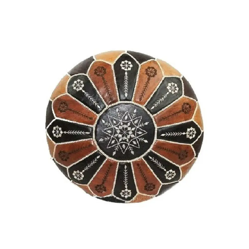 Dual Color Moroccan Leather Ottoman - Arch Design - Black and Tan