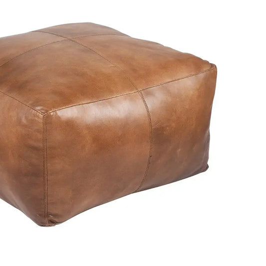 Moroccan Leather Large Ottoman - Square - Light Brown - Coffee Table