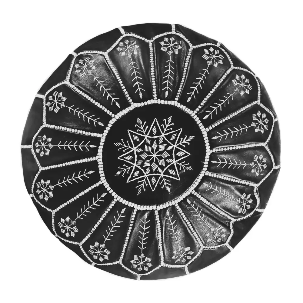 Moroccan Leather Ottoman - Arch Design - Black