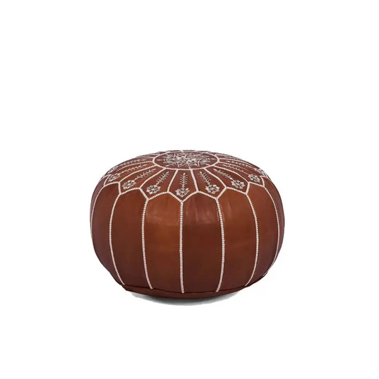 Moroccan Leather Ottoman - Arch Design - Brown Caramel