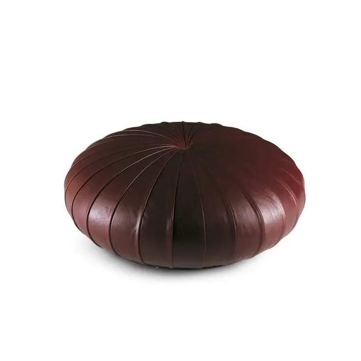 Moroccan Leather Ottoman - Pumpkin Design - Brown