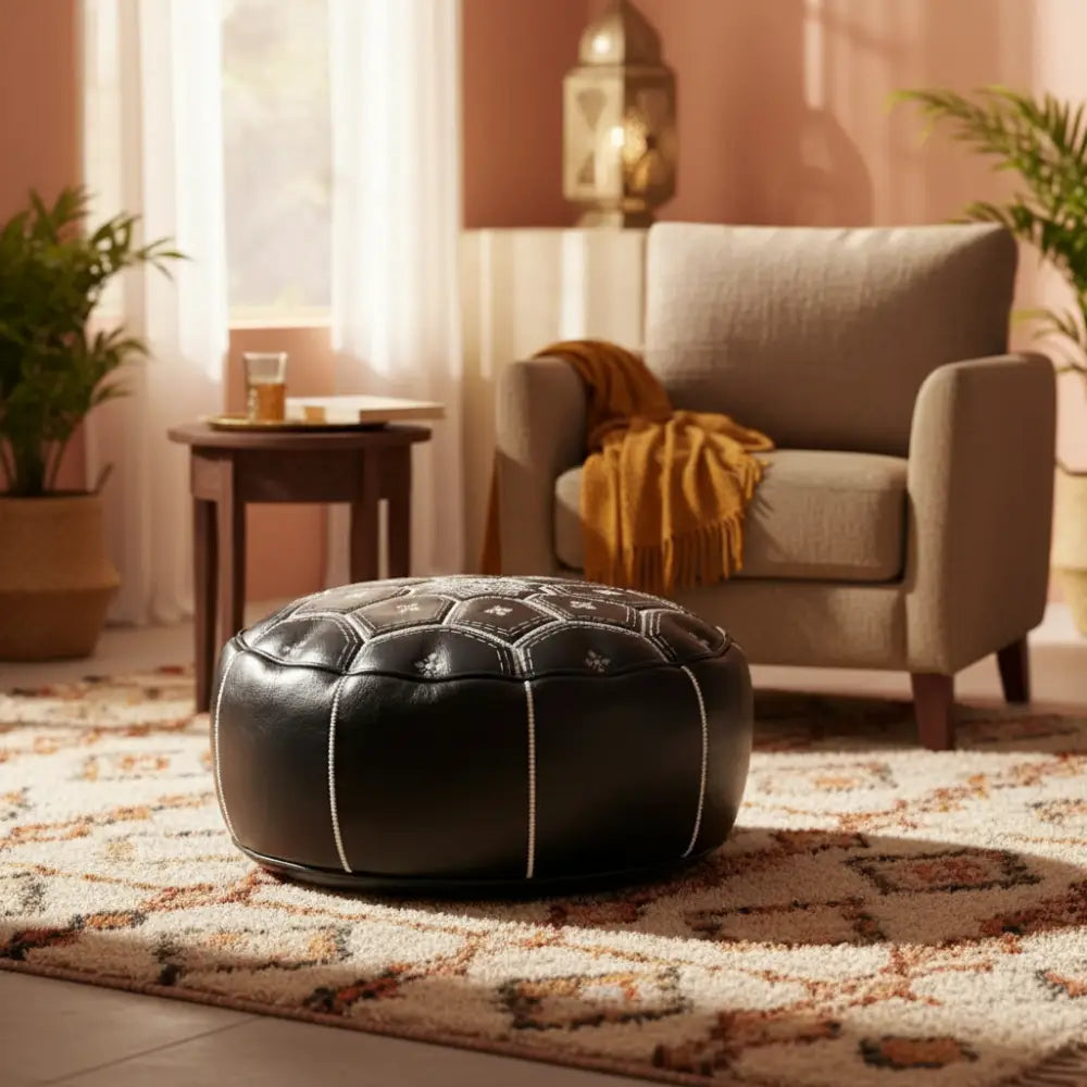 Moroccan Leather Tile Ottoman Showcase
