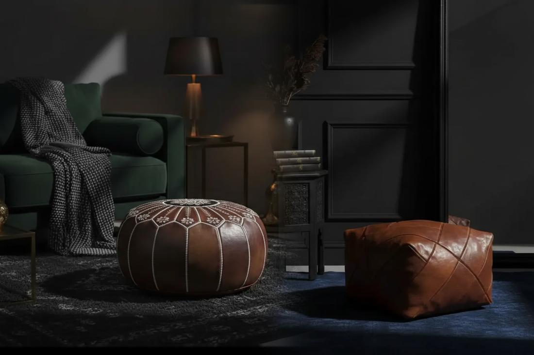 Arch Ottoman vs. Zellige Mosaic Design — Which Moroccan Leather Pouf Is Right for You?