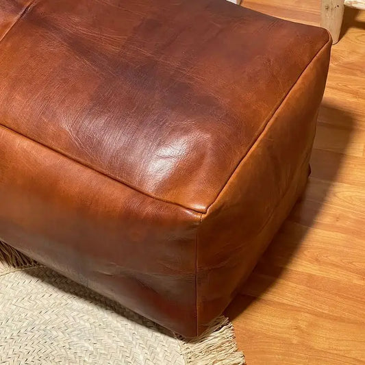 Rectangular Brown Leather Ottoman