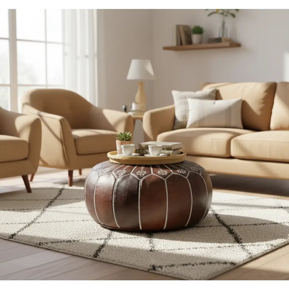 How to Style a Moroccan Leather Ottoman in a Modern Living Room