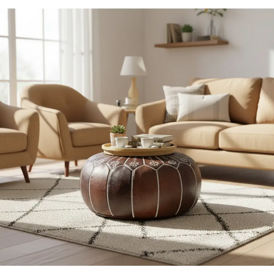 How to Style a Moroccan Leather Ottoman in a Modern Living Room