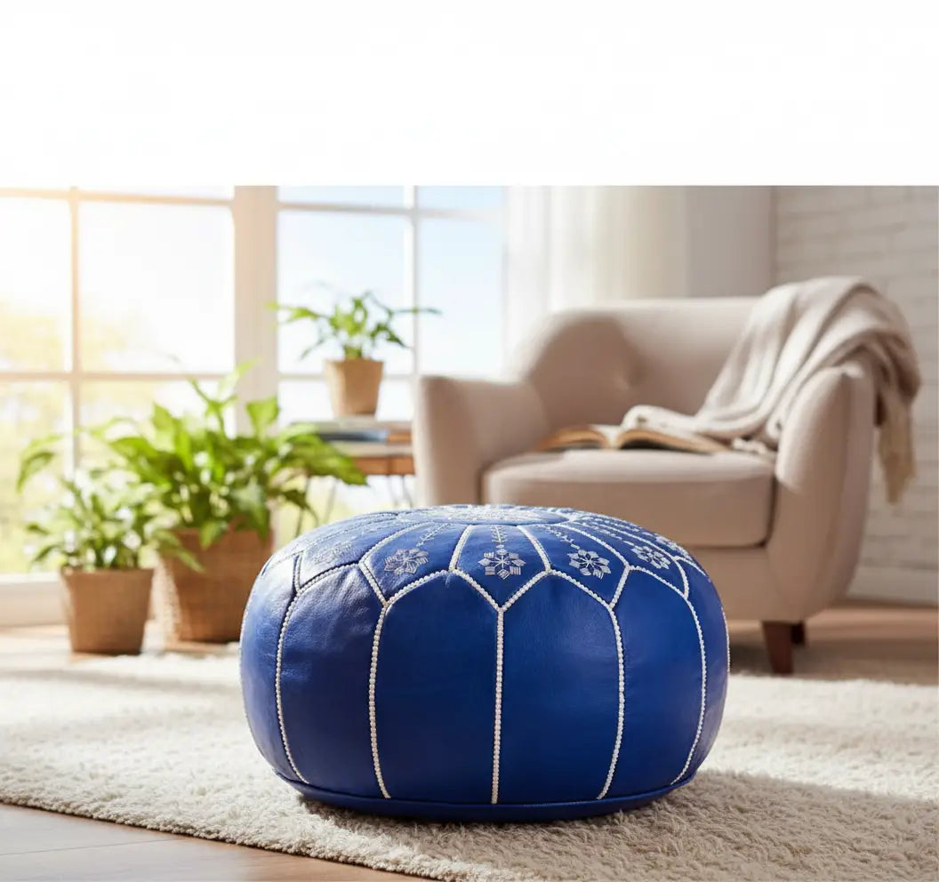 The Timeless Elegance of Blue Majorelle: How a Leather Ottoman Transforms Your Space