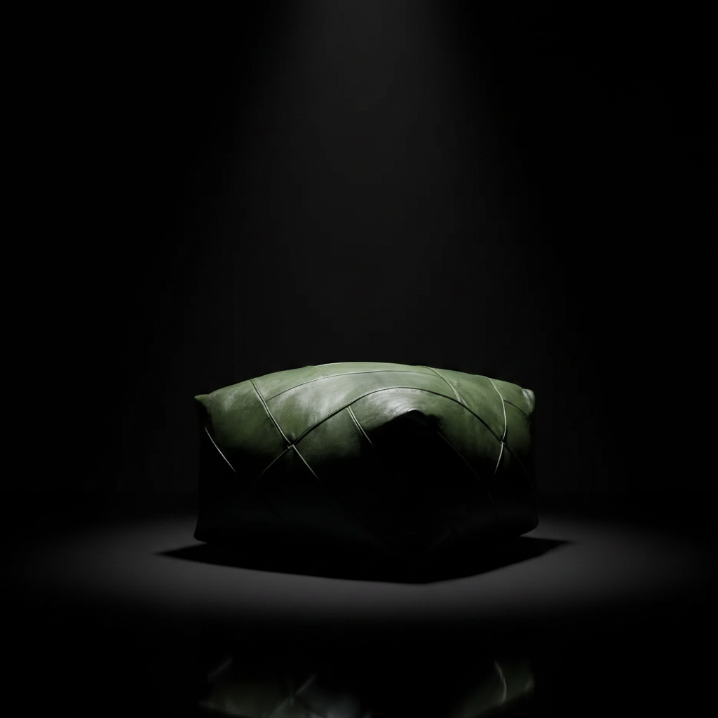 BROWN SQUARE LEATHER OTTOMAN - ZELLIGE MOSAIC DESIGN