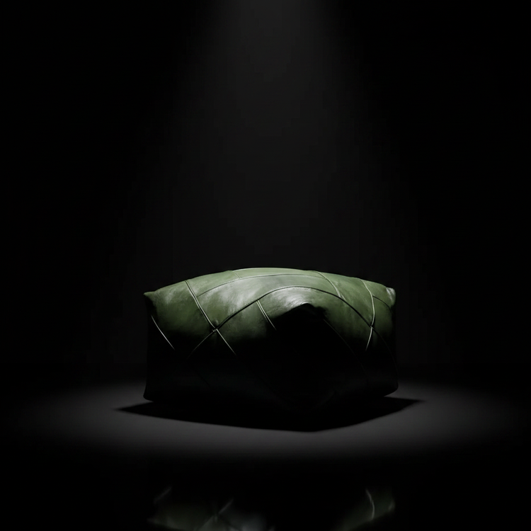 BROWN SQUARE LEATHER OTTOMAN - ZELLIGE MOSAIC DESIGN