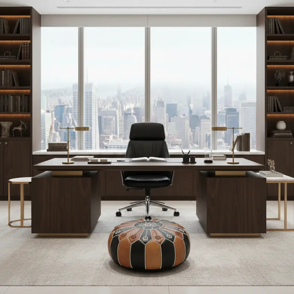 Black and Tan Arch Design Ottoman in Luxurious Modern Office