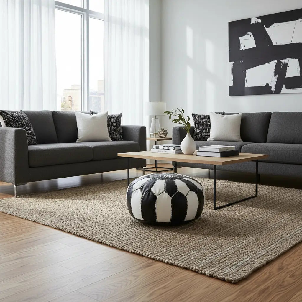 Black and White Moroccan Ottoman - Modern Sophistication