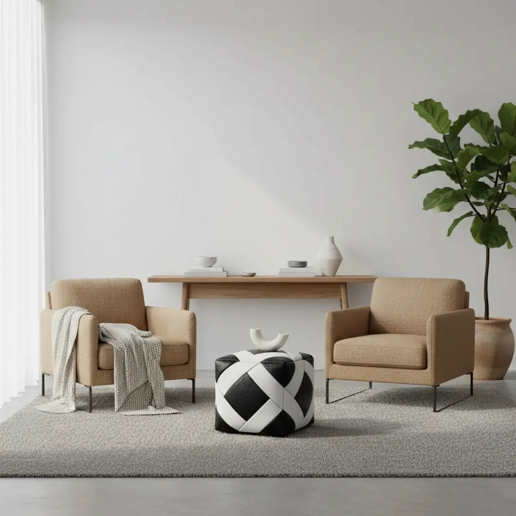 Black and White Zellige Ottoman - Modern Minimalist Setting