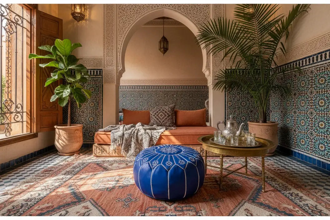 The Timeless Elegance of Blue Majorelle: How a Leather Ottoman Transforms Your Space