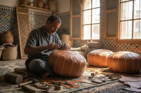 Moroccan Artisan Making Leather Ottoman