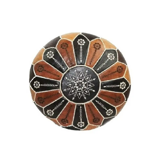 Dual Color Moroccan Leather Ottoman - Arch Design - Black and Tan