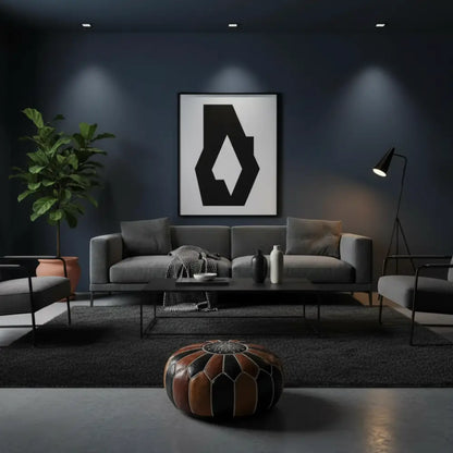 Moroccan Leather Ottoman in Dark Living Room