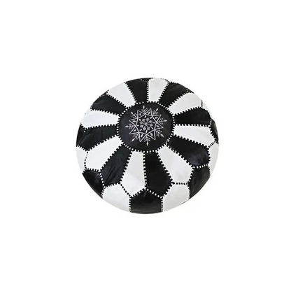 Dual Color Moroccan Leather Ottoman - Traditional Design - Black and White