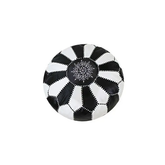 Dual Color Moroccan Leather Ottoman - Traditional Design - Black and White