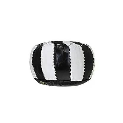 Dual Color Moroccan Leather Ottoman - Traditional Design - Black and White