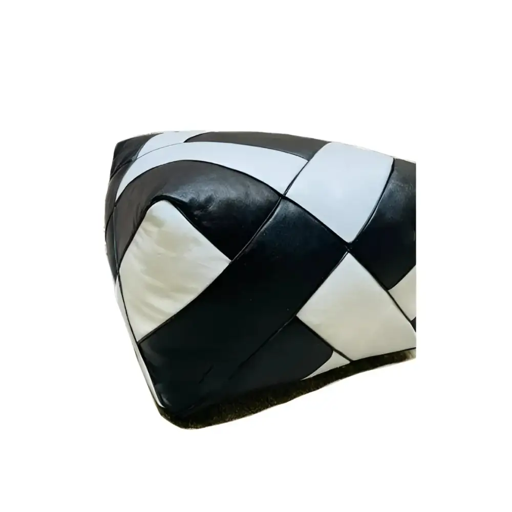 Dual Color Moroccan Leather Ottoman - Zellige Mosaic Design - Black and White