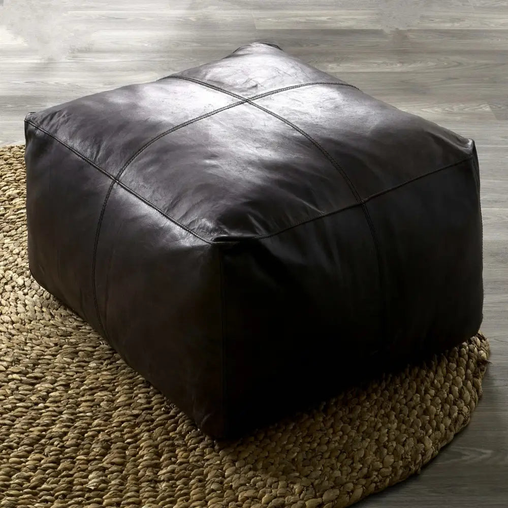 Moroccan Leather Large Ottoman - Square - Black - Coffee Table