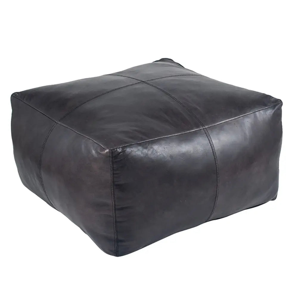 Moroccan Leather Large Ottoman - Square - Black - Coffee Table