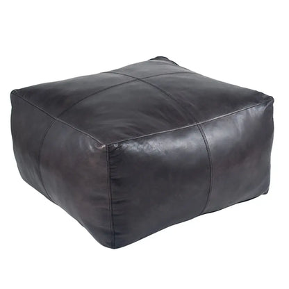Moroccan Leather Large Ottoman - Square - Black - Coffee Table