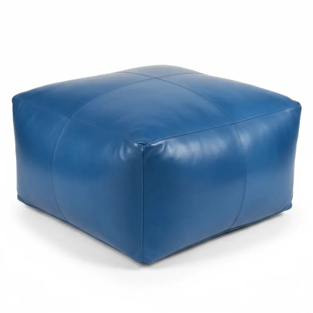 Large Leather Ottoman - Square - Blue - Coffee Table