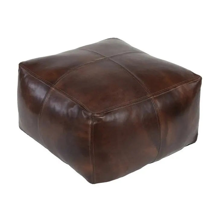 Moroccan Leather Large Ottoman - Square - Brown - Coffee Table