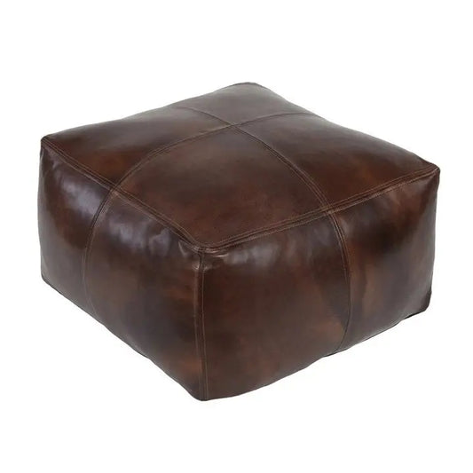 Moroccan Leather Large Ottoman - Square - Brown - Coffee Table