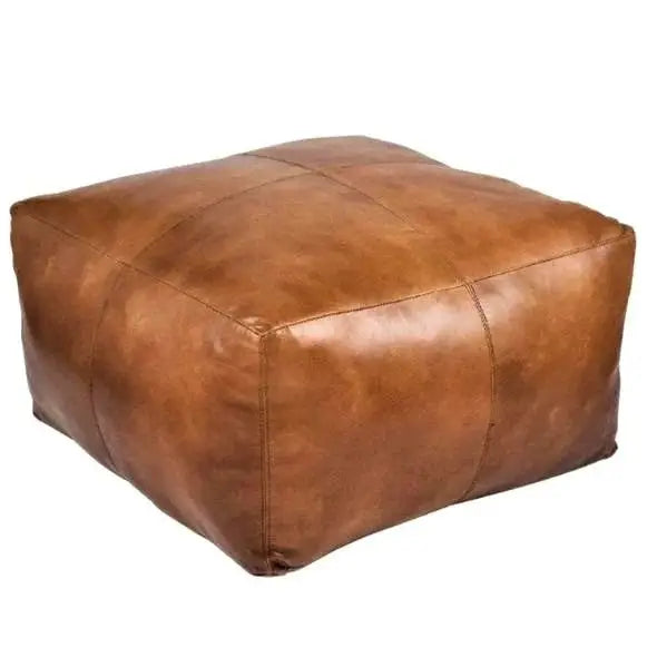 Moroccan Leather Large Ottoman - Square - Light Brown - Coffee Table