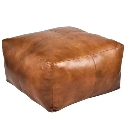 Moroccan Leather Large Ottoman - Square - Light Brown - Coffee Table