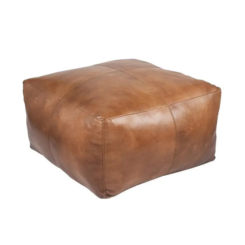 Moroccan Leather Large Ottoman - Square - Light Brown - Coffee Table