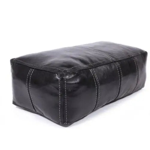 Moroccan Leather Large Ottoman - Rectangular - Black - Addorar