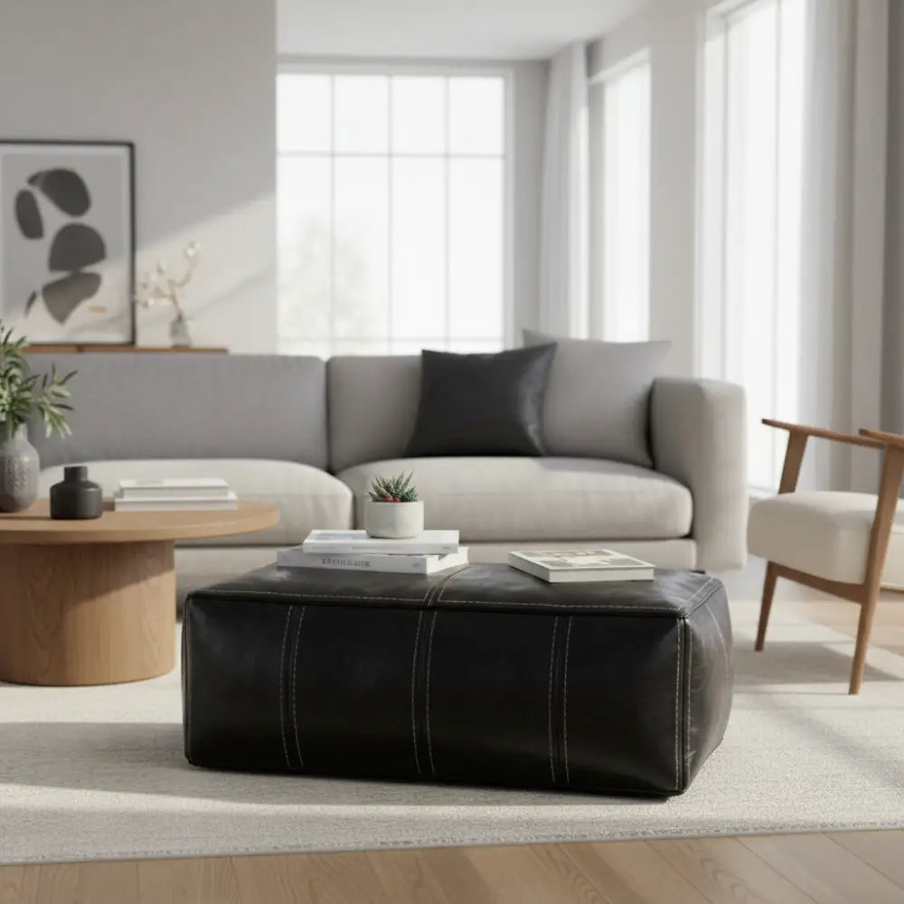 Black Rectangular Ottoman - Compact Proportions
