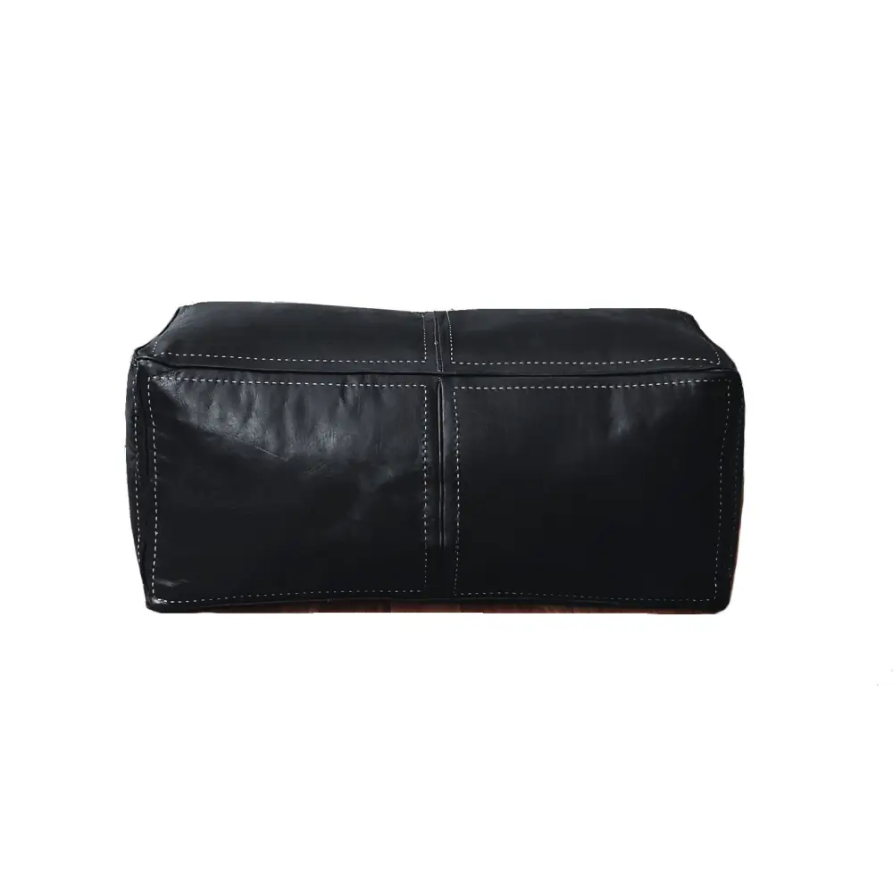 Moroccan Leather Large Ottoman - Rectangular - Black - Salwa