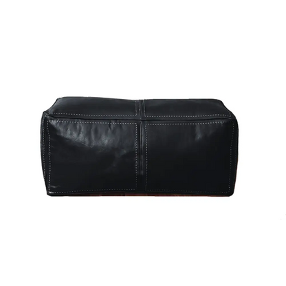 Moroccan Leather Large Ottoman - Rectangular - Black - Salwa