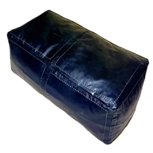 Moroccan Leather Large Ottoman - Rectangular - Black - Salwa