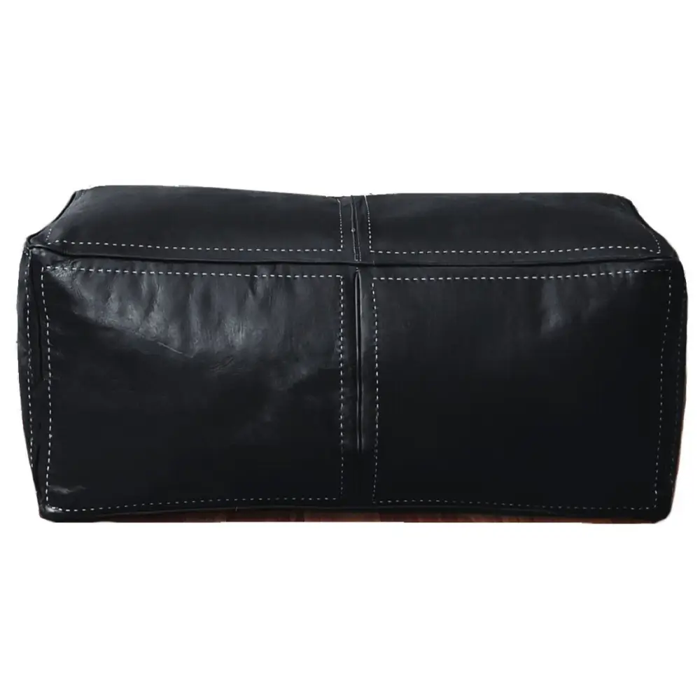 Moroccan Leather Large Ottoman - Rectangular - Black - Salwa