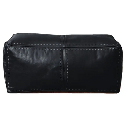 Moroccan Leather Large Ottoman - Rectangular - Black - Salwa