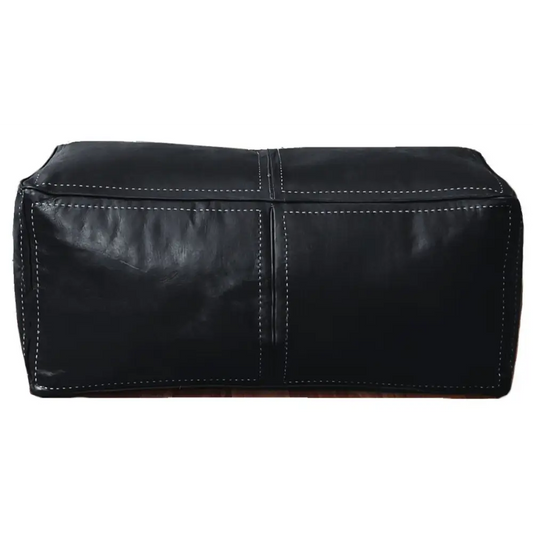 Moroccan Leather Large Ottoman - Rectangular - Black - Salwa