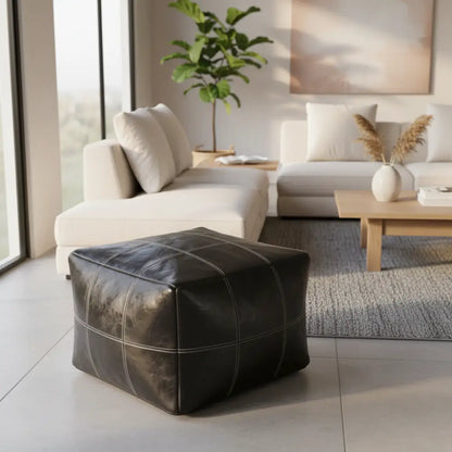 Square Black Ottoman - Different Angle