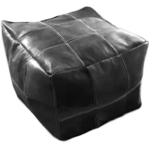 Moroccan Leather Large Ottoman - Square - Black - Chessboard
