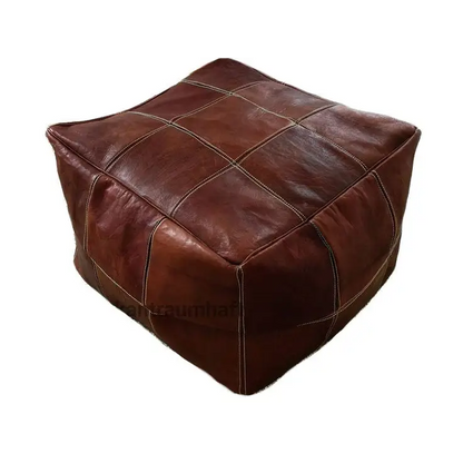 Moroccan Leather Large Ottoman - Square - Brown - Chessboard