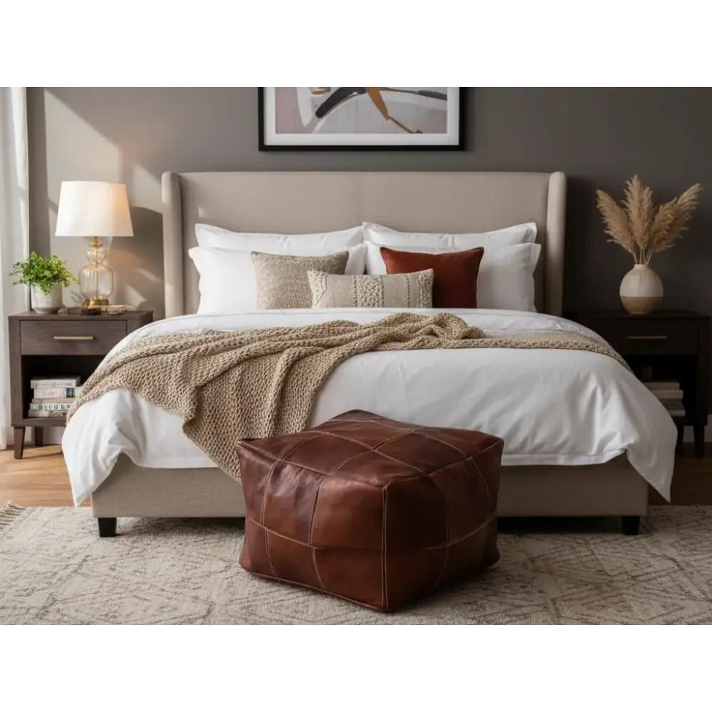Moroccan Leather Ottoman Chessboard Bedroom
