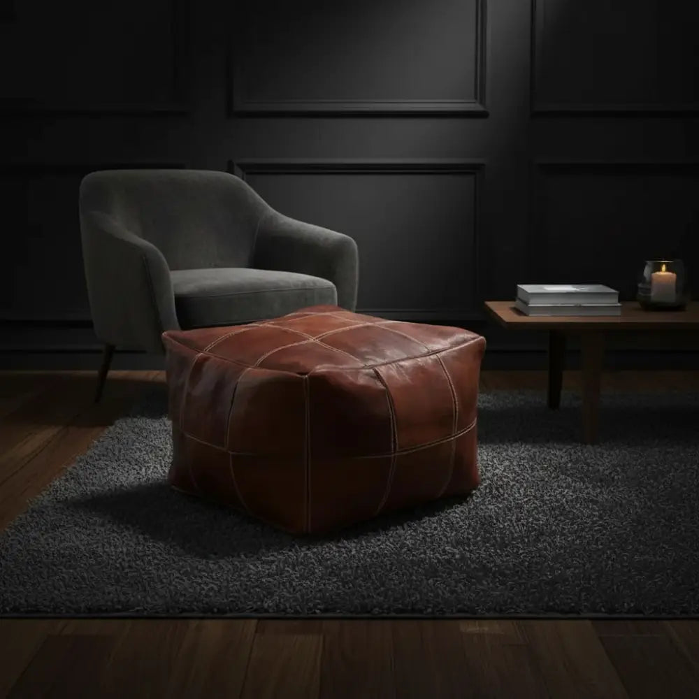 Moroccan Leather Ottoman Chessboard Dark Decor