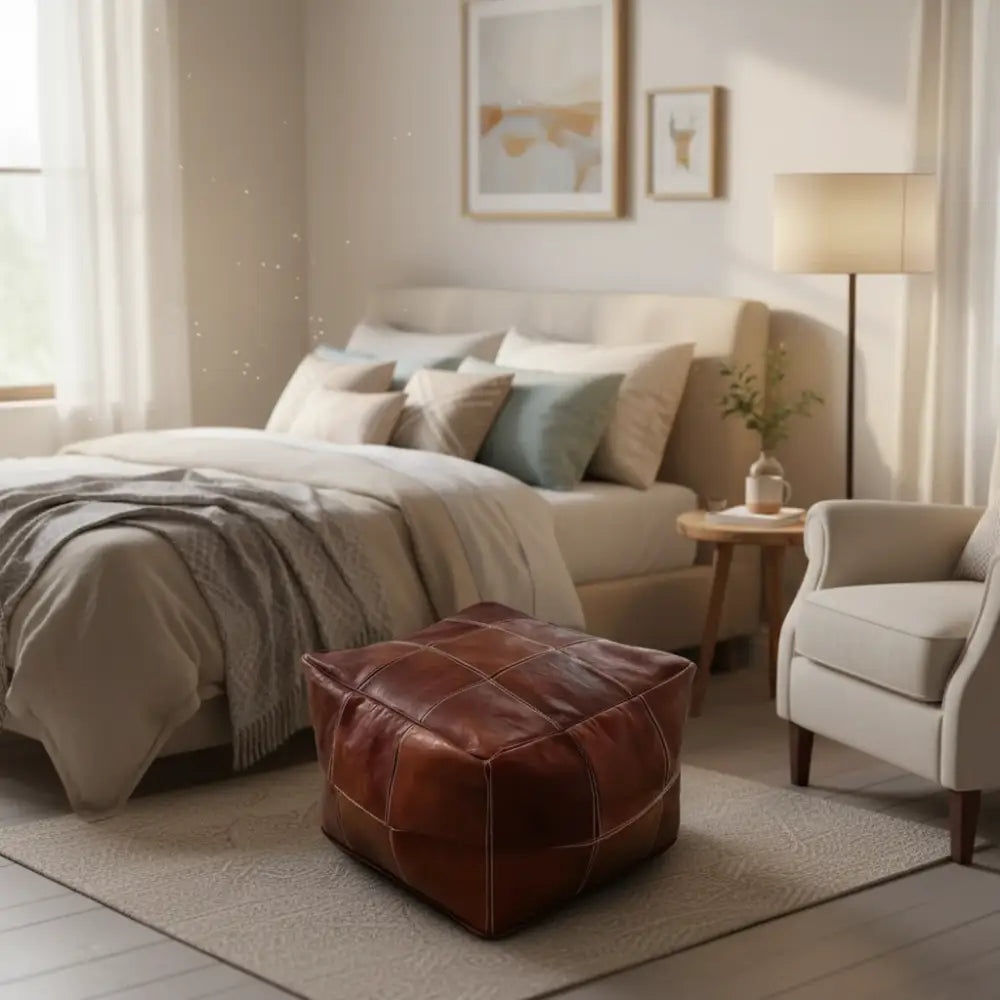 Moroccan Leather Ottoman Chessboard Compact Bedroom