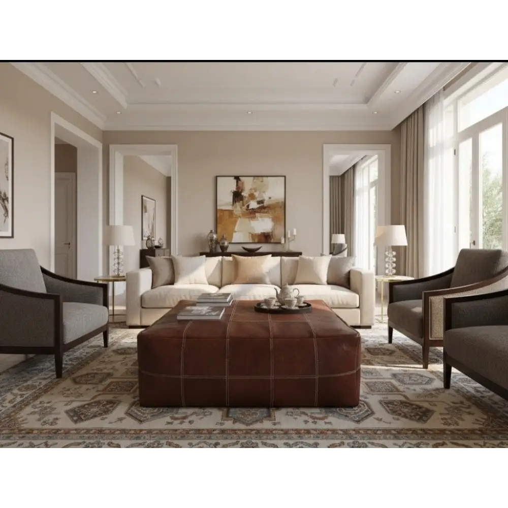 Moroccan Leather Large Ottoman - Square - Brown - Chessboard - H18’’ x L45’’ x W45’’