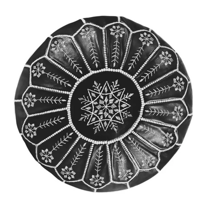 Moroccan Leather Ottoman - Arch Design - Black