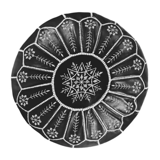 Moroccan Leather Ottoman - Arch Design - Black